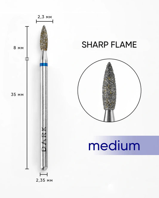 Nail drill bit DARK Sharp Flame 2.3x8 mm (Blue)